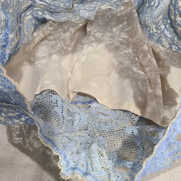 Vintage Kay Celine Blue Tan Lace Cami Sheer Tank Y2K Fairy Coquette Girl Size L - Picture 5 of 7